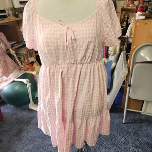 SHEIN Pink Curved Label 2XL Gingham Skirt